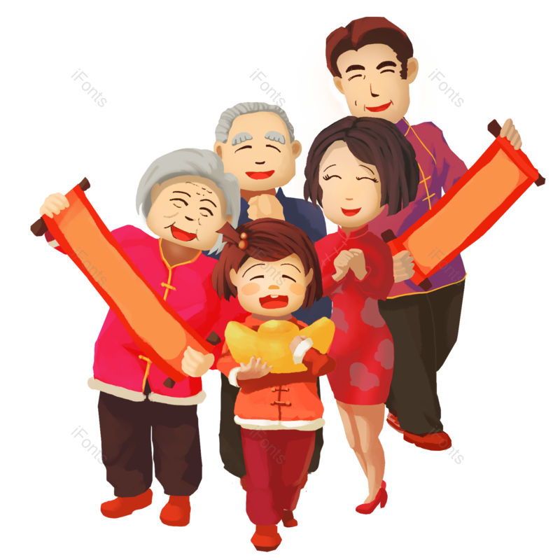 春节图片,团圆饭元素,家人团圆PNG,一家人免抠素材